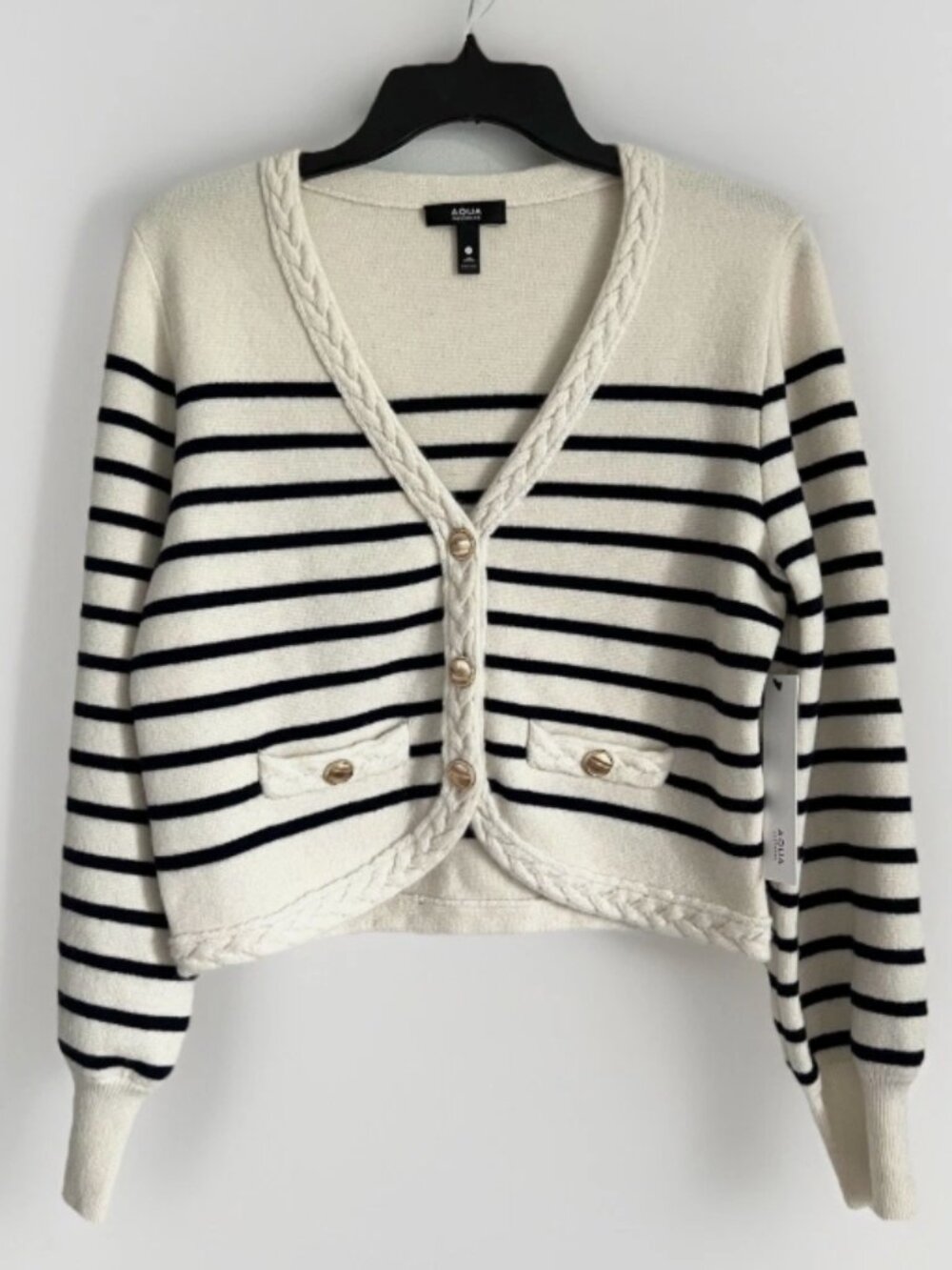 Aqua Braid Trim Cashmere Cardigan Womens Sz Small $248